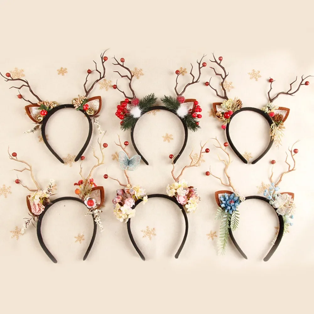 Reindeer Antlers Headband - Weihnachts-Haarreif mit Rentiergeweih und Glöckchen, festlicher
