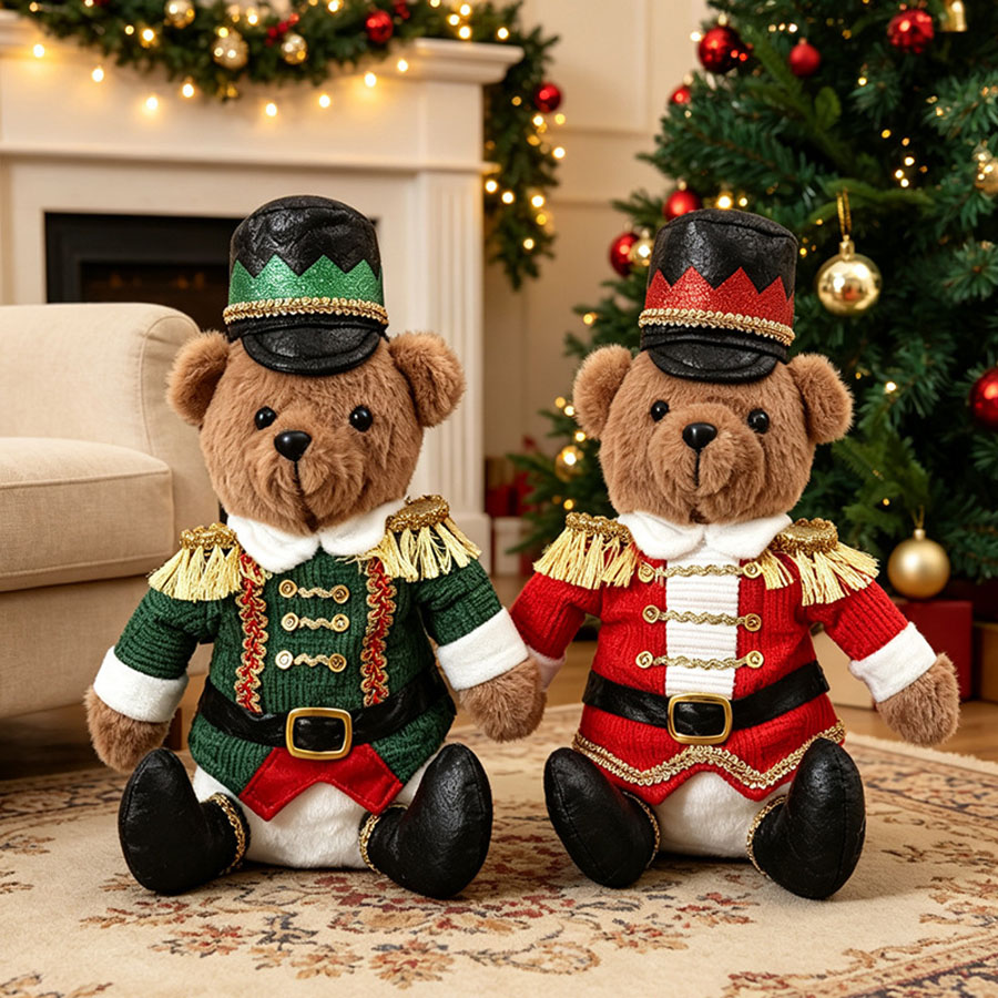 Nutcracker Figurine - Weihnachts-Soldaten-Bär-Puppe, Nussknacker, sitzendes Plüschtier, Weihnachtsdekoration für