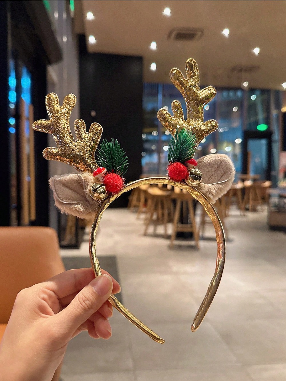 Reindeer Antlers Headband - 1pc Gold Pailletten Pilz Weihnachten Stirnband