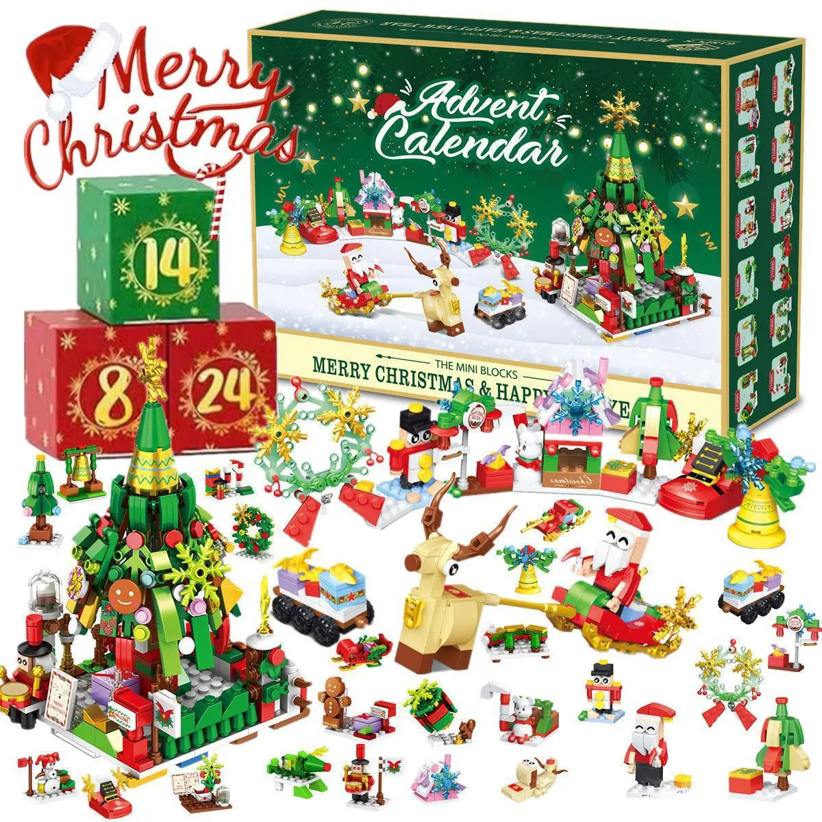 Lego Set Technic - Neues 24-Jahres-Weihnachts-Baustein-Spielzeug-Set, Überraschungsbox, Weihnachts-Adventskalender, Bausteine, DIY-Lernspielzeug-Set,
